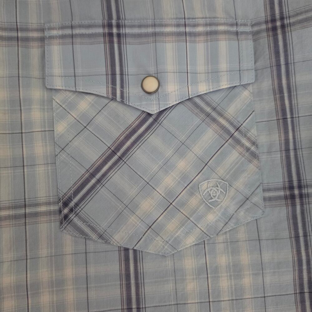 Ariat Men's XXLHarry Retro Light Blue Shadow Plaid Fitted Snap Shirt Western - Picture 7 of 11
